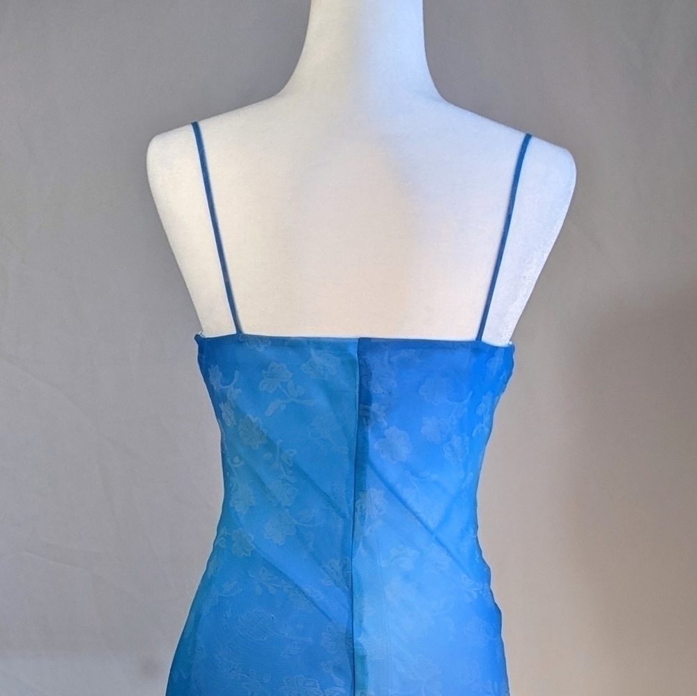 Blue Floral Semi Formal Spaghetti Strap Dress Gown NWT - Picture 2 of 5